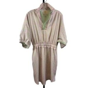 Emily McCarthy Women's Large Pink Purple‎ Green Stripe V-Neck Dolman Midi Dress